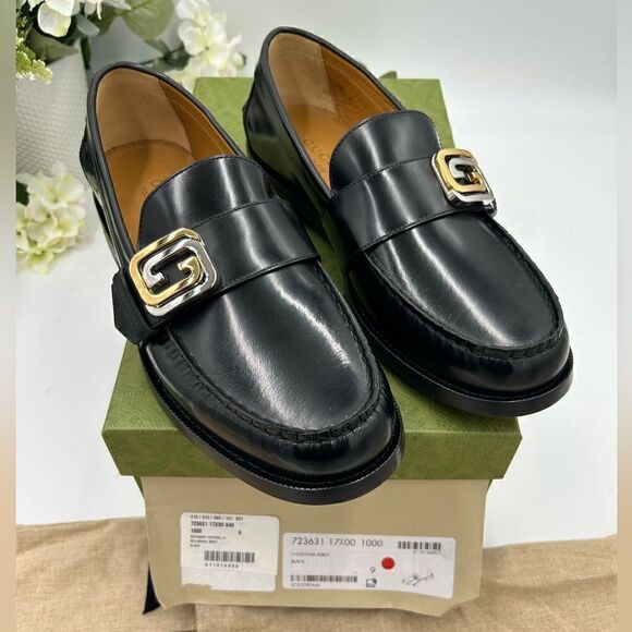 Men’s Gucci interlocking double G leather loafers size 9 made in Italy - Picture 1 of 10